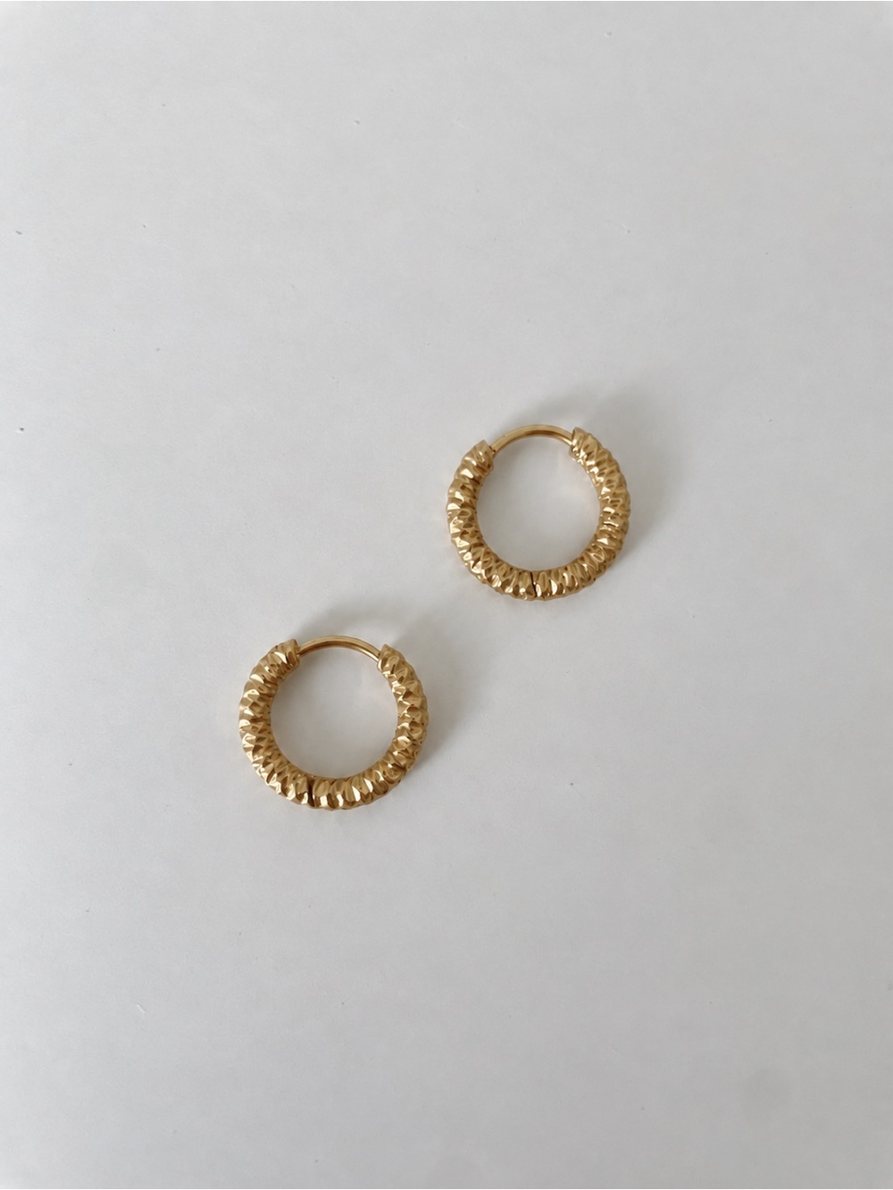 18K Gold PVD 15mm Textured Huggie Hoop Earrings
